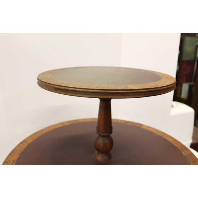 Mid-Century Modern Vintage Mahogany Round Tiered Occasional Table | Leather Top For Sale - Image 3 of 7