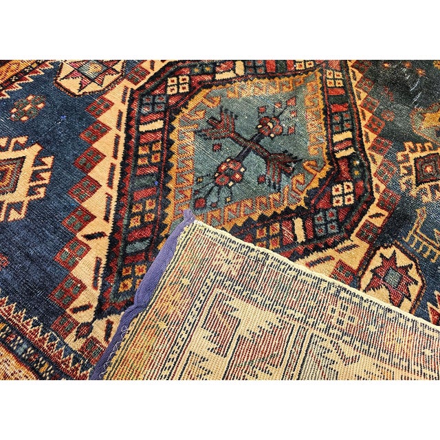 French 19th Century Caucasian Kazak Area Rug, Hand-Knotted Wool, Blue & Ivory, 4' x 6' For Sale - Image 3 of 18