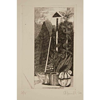 Armando Buratti, Still Life from the Windowsill, Etching, 1970 For Sale