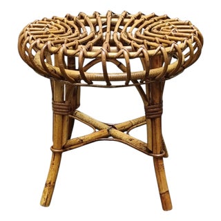Bamboo and Rattan Circular Stool attributed to Franco Albini, Italy, 1960s For Sale