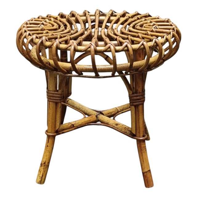 Bamboo and Rattan Circular Stool attributed to Franco Albini, Italy, 1960s For Sale