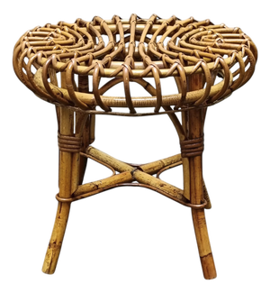 Bamboo and Rattan Circular Stool attributed to Franco Albini, Italy, 1960s