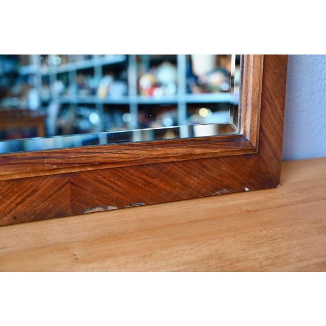 Wood Antique Wall Mirror in Carved and Beveled Oak and Fortin Veneer, 1930s For Sale - Image 7 of 11