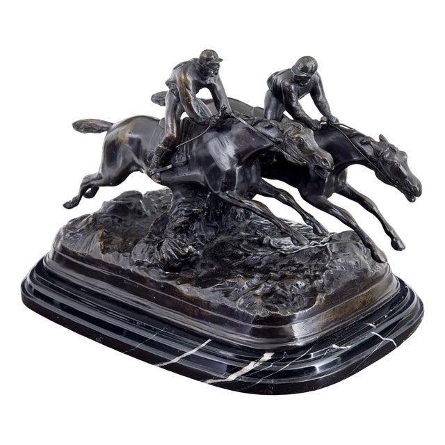 Vintage Horse Racing Desk Top in Bronze and Marble, 1990s For Sale