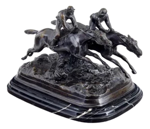Vintage Horse Racing Desk Top in Bronze and Marble, 1990s