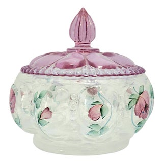 1999 Fenton Trellis DX No. 5585 Melon Box Hand Painted by Karen L. Easton For Sale