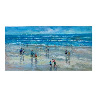 Contemporary Ocean Beach Scene Painting, Unstretched, by J. Morgan For Sale