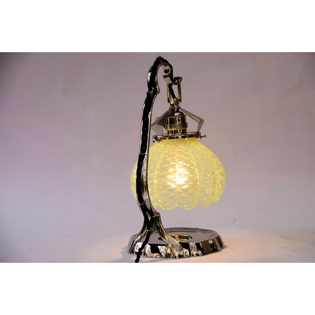 Metal Art Deco Nickel Table Lamp with Opaline Glass Shade, Vienna, 1920s For Sale - Image 7 of 18