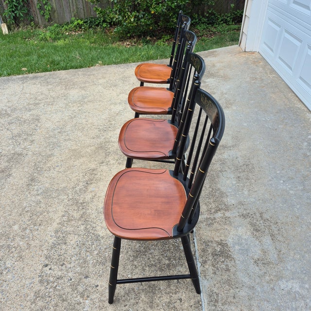 2001 Hitchcock Harvest Stenciled Faux Bamboo Cherry Windsor Dining Chairs, Set of 4 For Sale - Image 9 of 15