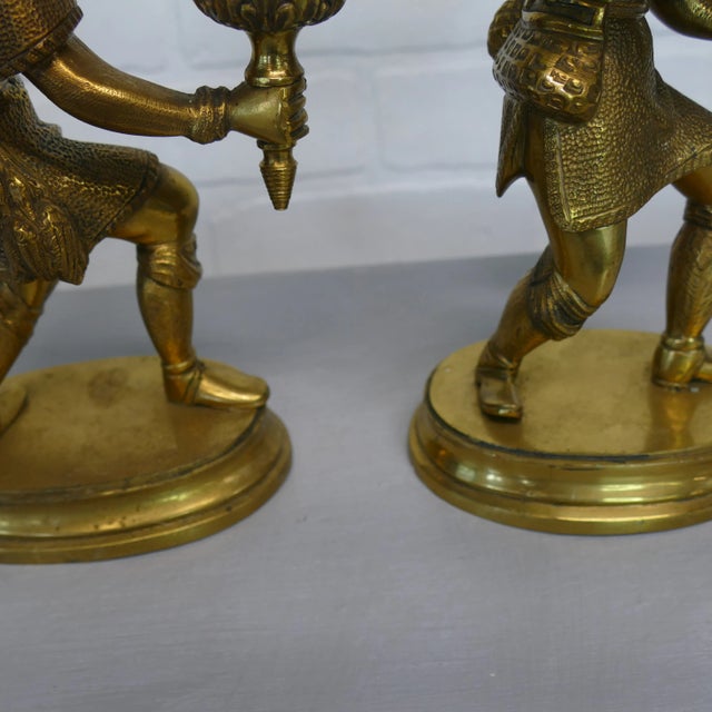 Brass Pair Antique English Figural / Hunting Candlesticks For Sale - Image 8 of 13