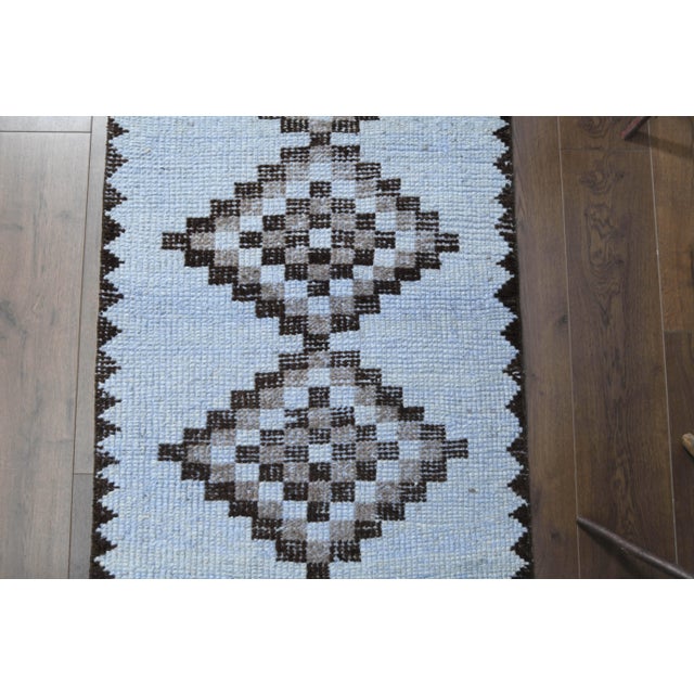 1970s Vintage Turkish Oushak Handmade Wool Cotton Blue Runner Rug For Sale - Image 4 of 11