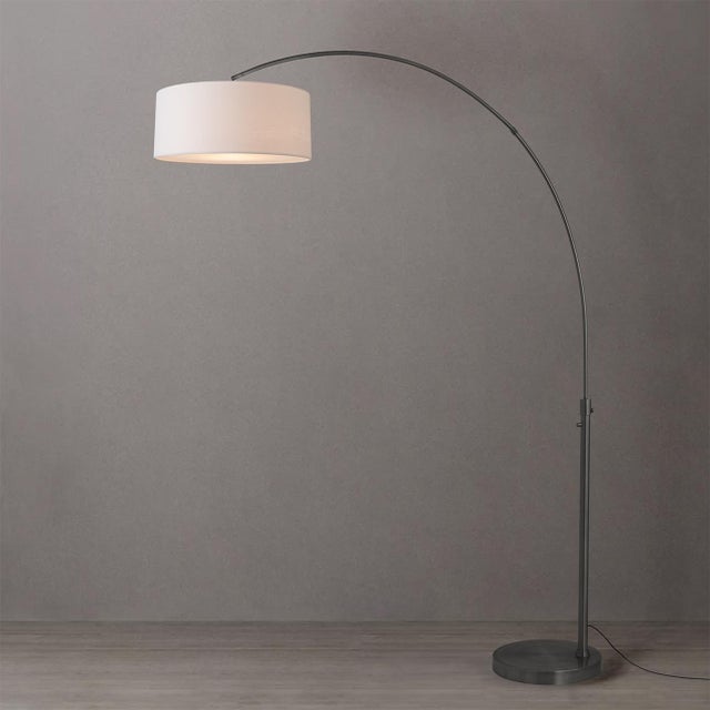 Mid-Century Modern 1960s Nova of California 92" Float Mid Century Floor Lamp - Modern Arc Lamp, White Linen Shade, Black Nickel Finish, Dimmable For Sale - Image 3 of 4