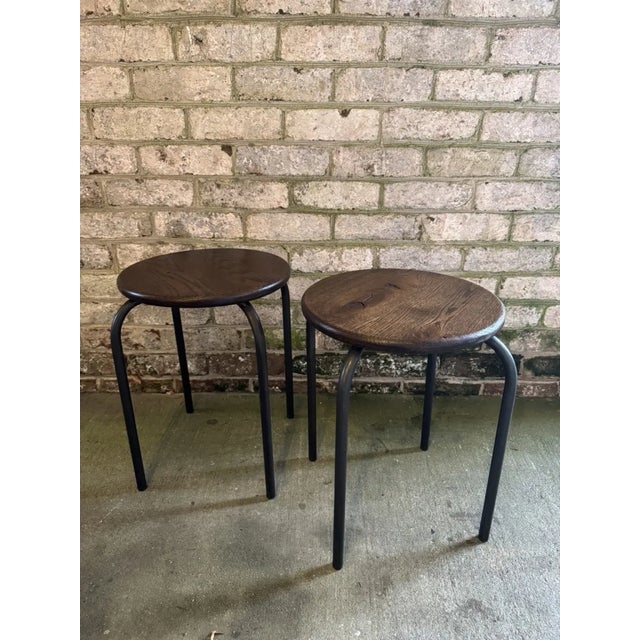 Wood and Metal Industrial Stool For Sale - Image 4 of 9