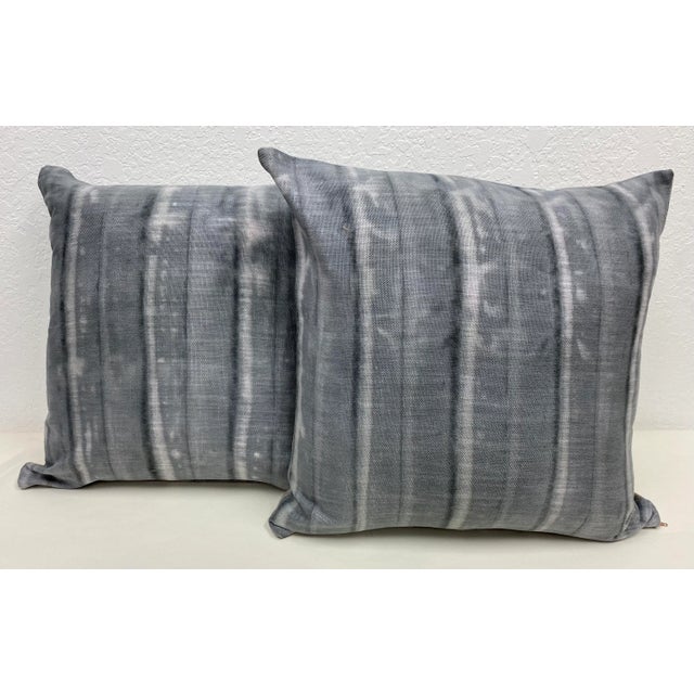 Pair of 20" Square Pillows With a Modern Gray & White Tie-Dye-Like Striped Pattern - Made in Uk. For Sale - Image 9 of 9