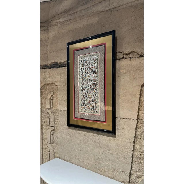 Gold 1960s Fine Chinese Silk Art Embroidered Tapestry Panel For Sale - Image 8 of 13