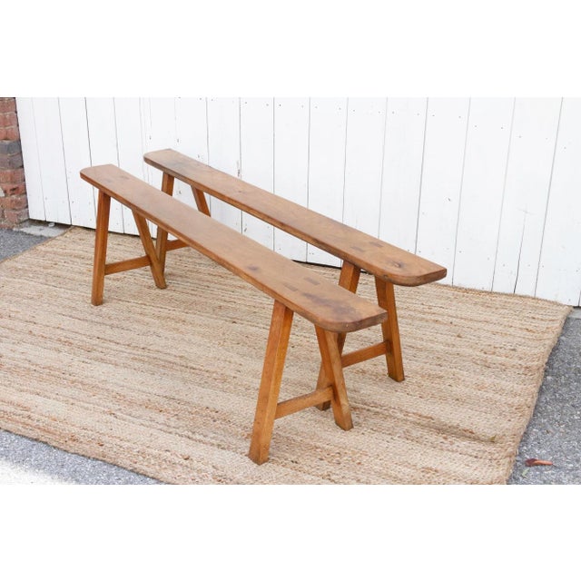 Pair of Antique French Fruitwood Benches For Sale - Image 9 of 13