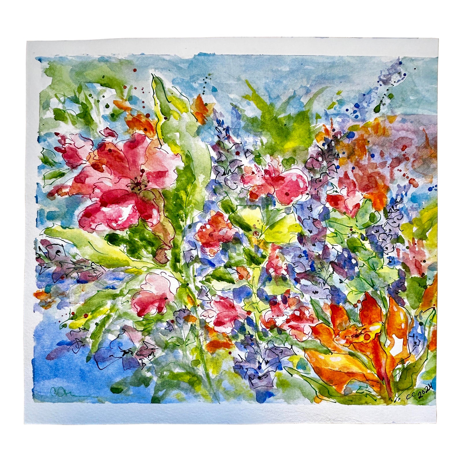 Original Ink and Wash Watercolor Painting Lillies | Chairish