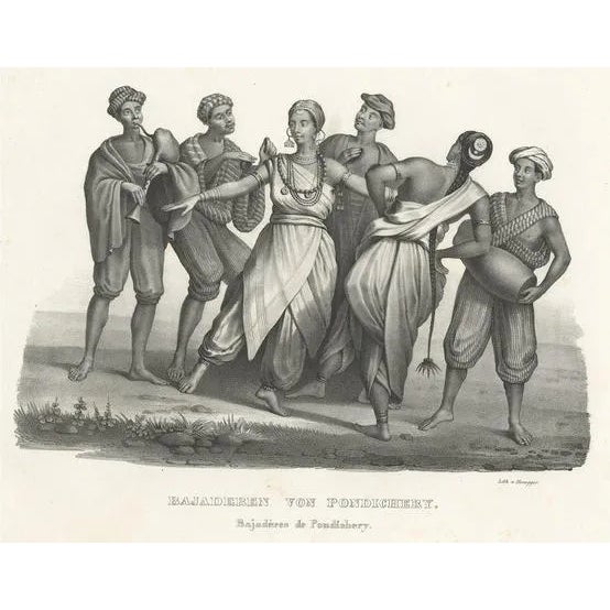 Schinz, Musicians and Bajadere Dancers from Pondicherry, India, 1845, Print For Sale