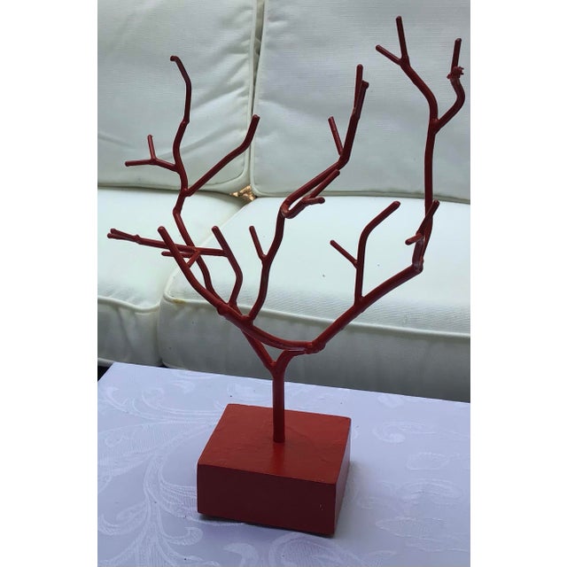 Set of 4, Vintage Faux Coral Candle Holder Decor Bundle in Red and Silver For Sale - Image 4 of 11