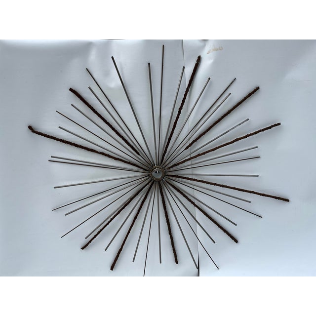 Mid-Century Modern 42” Vintage Metal Sunburst Wall Sculpture For Sale - Image 3 of 9