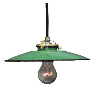 French Pendant Light in Green Enamel For Sale