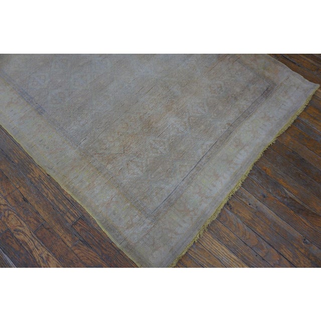 1930s Ivory Plaid Solid Antique Cotton Agra Rug 4' X 6'8" Handknotted Wool Carpet For Sale - Image 18 of 18