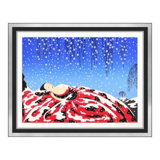 1983 Sleeping Beauty Art Deco Red Embossed Serigraph Erté For Sale