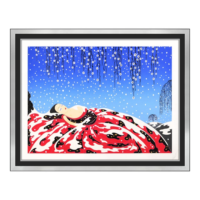 1983 Sleeping Beauty Art Deco Red Embossed Serigraph Erté For Sale