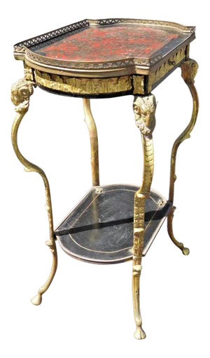 Antique Brass Rams Head Directoire Gueridon Side Table W Hoof Feet
