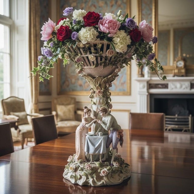 Exquisite 19th-century porcelain centerpiece by C.G. Schierholz & Sohn, Plaue, Germany, circa 1880–1895. Founded in 1817,...