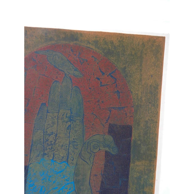 1971 Abstract Hand and Bird Woodblock Print For Sale - Image 10 of 10