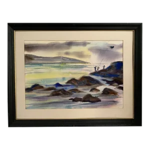 Vintage Seascape Watercolor Painting by Diana Wilcok Patton