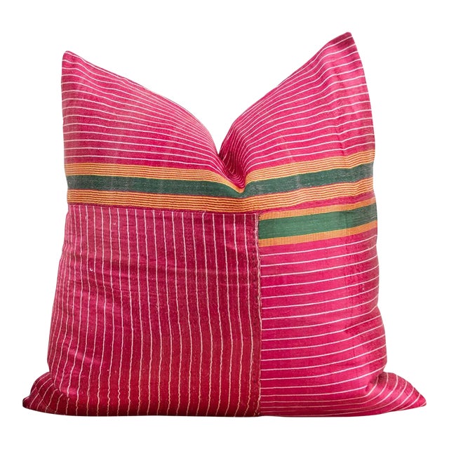 Aliva Antique Mashru Tribal Square Pillow For Sale