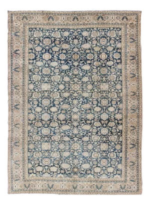 All-Over Blue Floral Persian Hamadan Rug in Navy Blue and Earthy Tones
