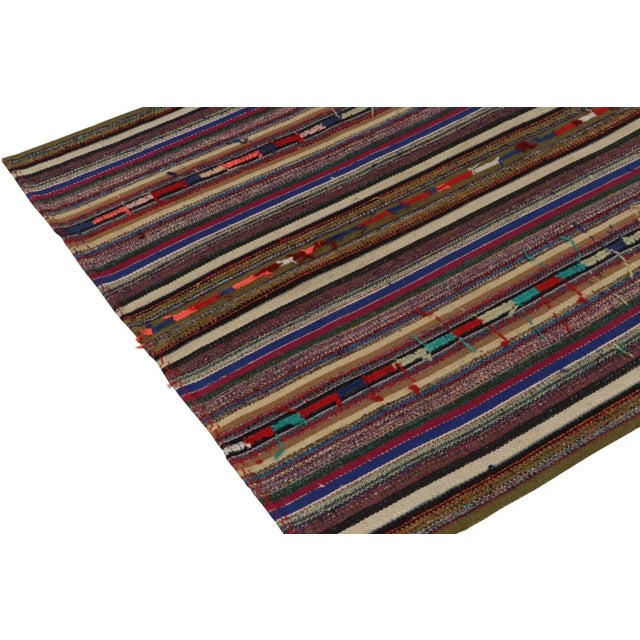1950s 1950s Vintage Chaput Kilim in Multicolor Striped Patterns-5'6x7' For Sale - Image 5 of 6