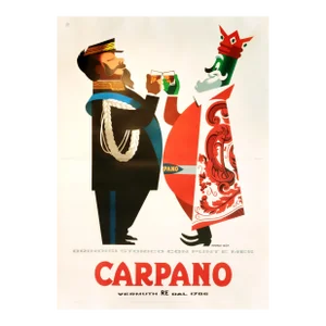 1950s Original Oversized Italian Liquor Poster, Carpano - Testa
