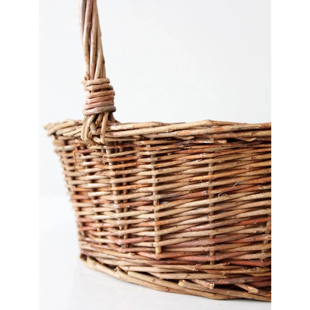 Wood Vintage Wicker Handle Basket For Sale - Image 7 of 8