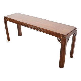 Baker Furniture Style Hollywood Regency Chinoiserie Carved Mahogany Console Table, Circa 1960s For Sale