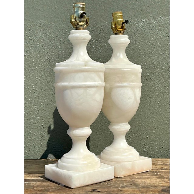 Vintage Carved Alabaster Lamps - A Pair For Sale In West Palm - Image 6 of 12