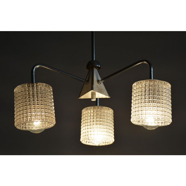Silver Mid-Century Chandelier in Chrome and Opaline Glass from Drukov, Czech, 1970s For Sale - Image 8 of 9