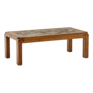 Coffee Table in Blond Elm and Ceramic by Pierre Chapo, 1960s For Sale
