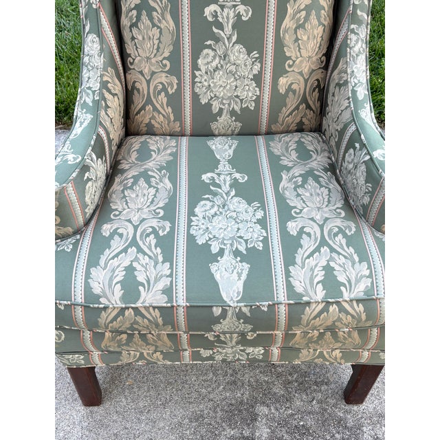 Light Green 1950s Neoclassical Upholstered Wingback Chair For Sale - Image 8 of 11