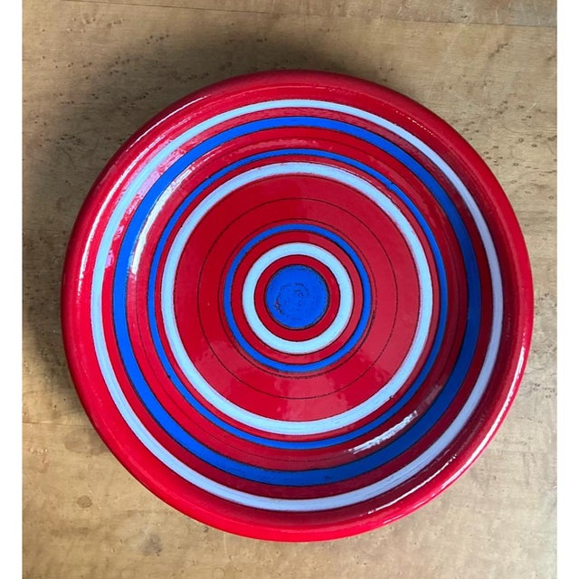 Vintage Raymor Red and Blue Striped Ceramic Plate For Sale - Image 11 of 12