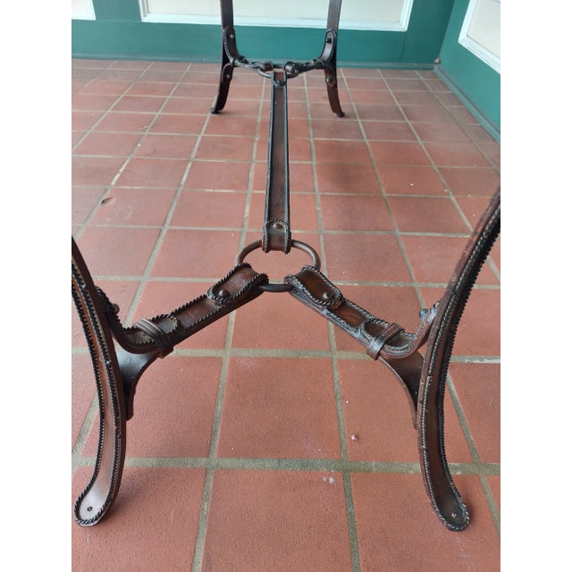 1970s Vintage Adnet Hermes Faux Leather Iron, Glass and Wood American Western Theme Table For Sale - Image 10 of 13