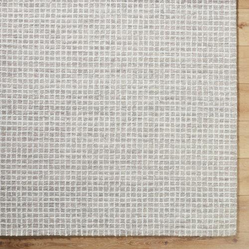 Hand Tufted Textured Grid Gray & White Wool Rug - 5'0 X 7'6 | Chairish