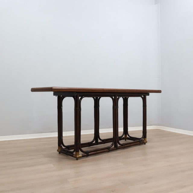Rattan and Oak Convertible Console Dining Table from McGuire, 1970s For Sale - Image 16 of 16