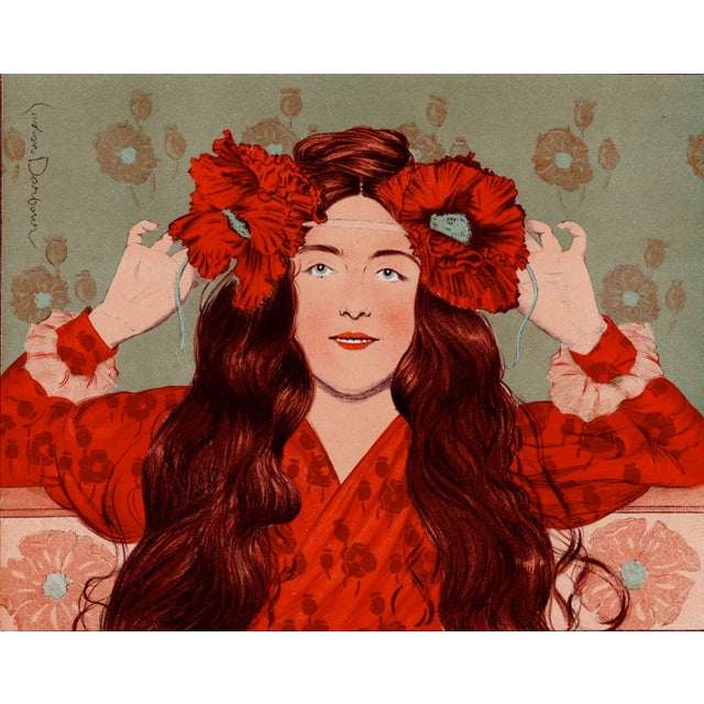 Gaston darbour (1869-1964) jeune fille aux coquelicots (young girl with poppies) original lithograph from the glorious...