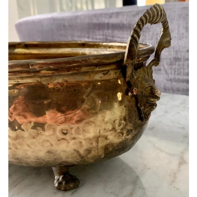 Hammered Brass jardinière with Lion Handle with Paw Feet For Sale - Image 4 of 10