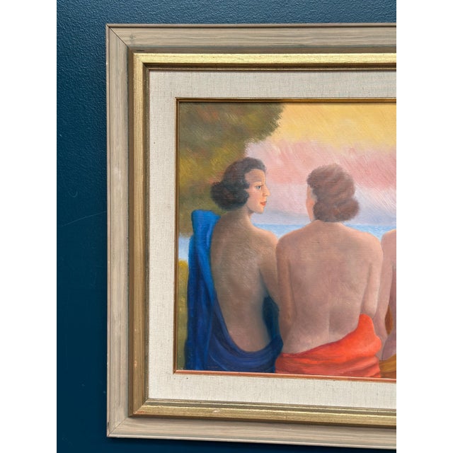 Original 20th century oil on panel – “three women” by n. Leon (1947) – signed & dated – framed 57 × 66 cm (22.4" × 26") an...