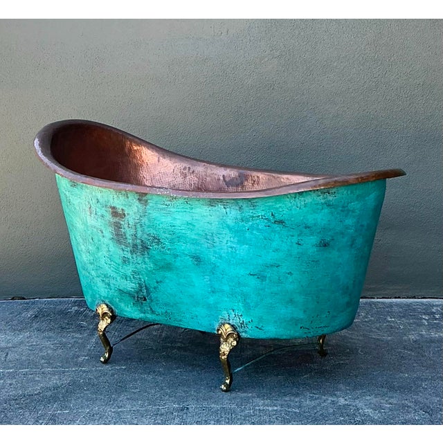 Metal Vintage Patinated Copper Tub For Sale - Image 7 of 12